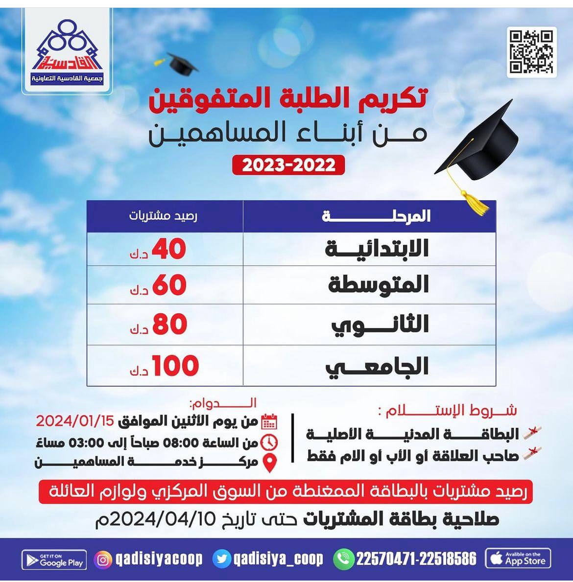 تكريم الطلبة المتفوقين من ابناء المساهمين 2022-2023